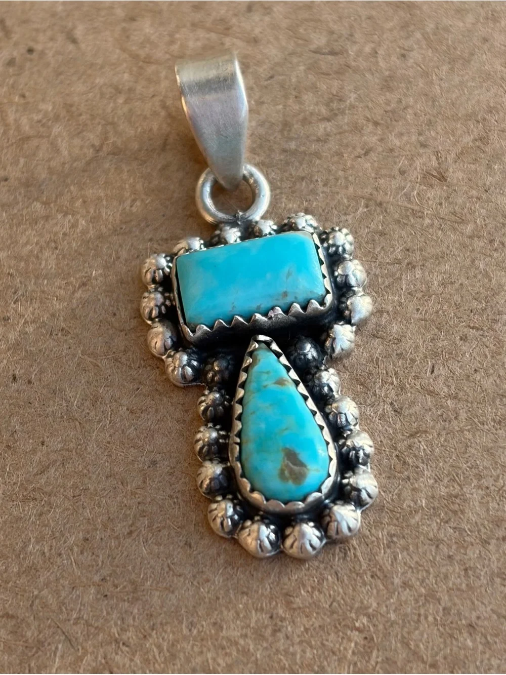 925 Sterling Santa Maria Turquoise Double Drop Pendant